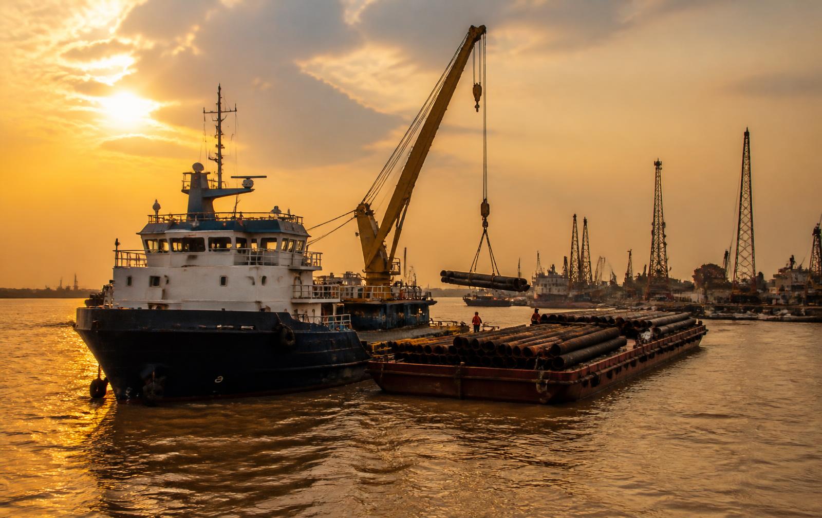 Supply vessel loading drill pipe